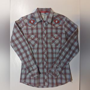 Panhandle Rough Stock Women's Size Small Plaid Long Sleeve Pearl Snap